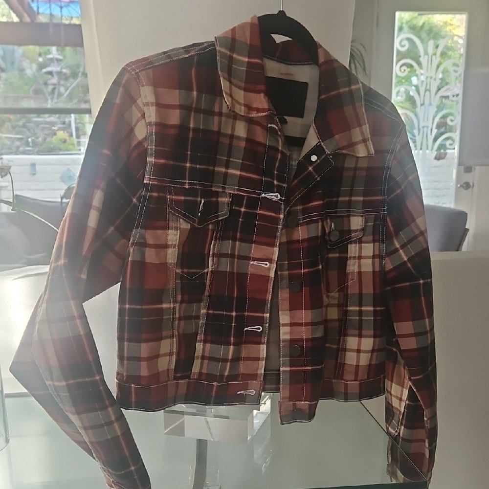 Sanctuary Red and Black Plaid Jean Jacket